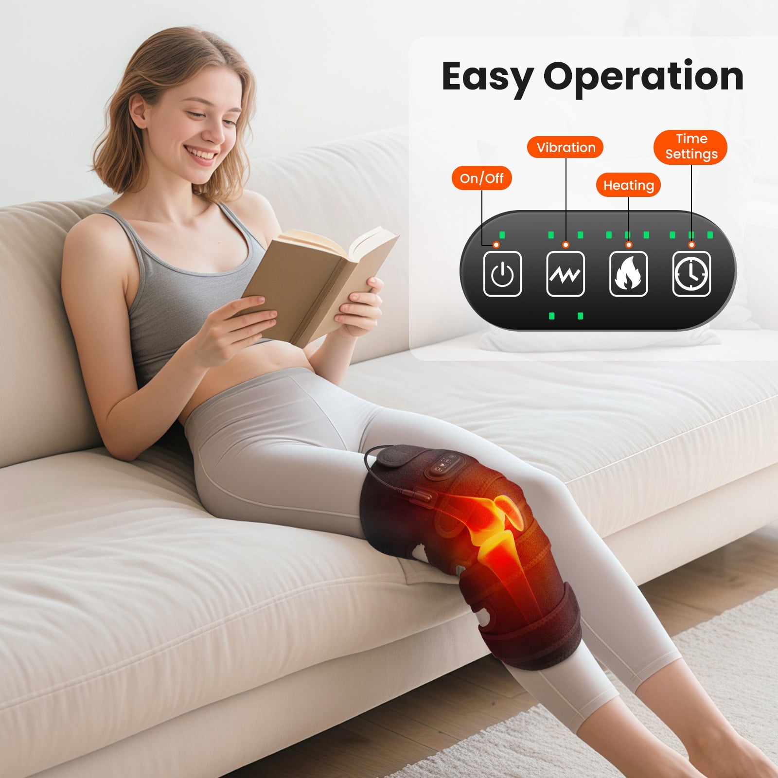 Heated Knee Massager, Extra-Large Knee Heating Pad with 4 Motor Vibration Massage, Electric Heated Knee Wrap Support, 5 Massage, 3 Heat, 12V Direct Plug, Knee Brace for Women Men Gifts