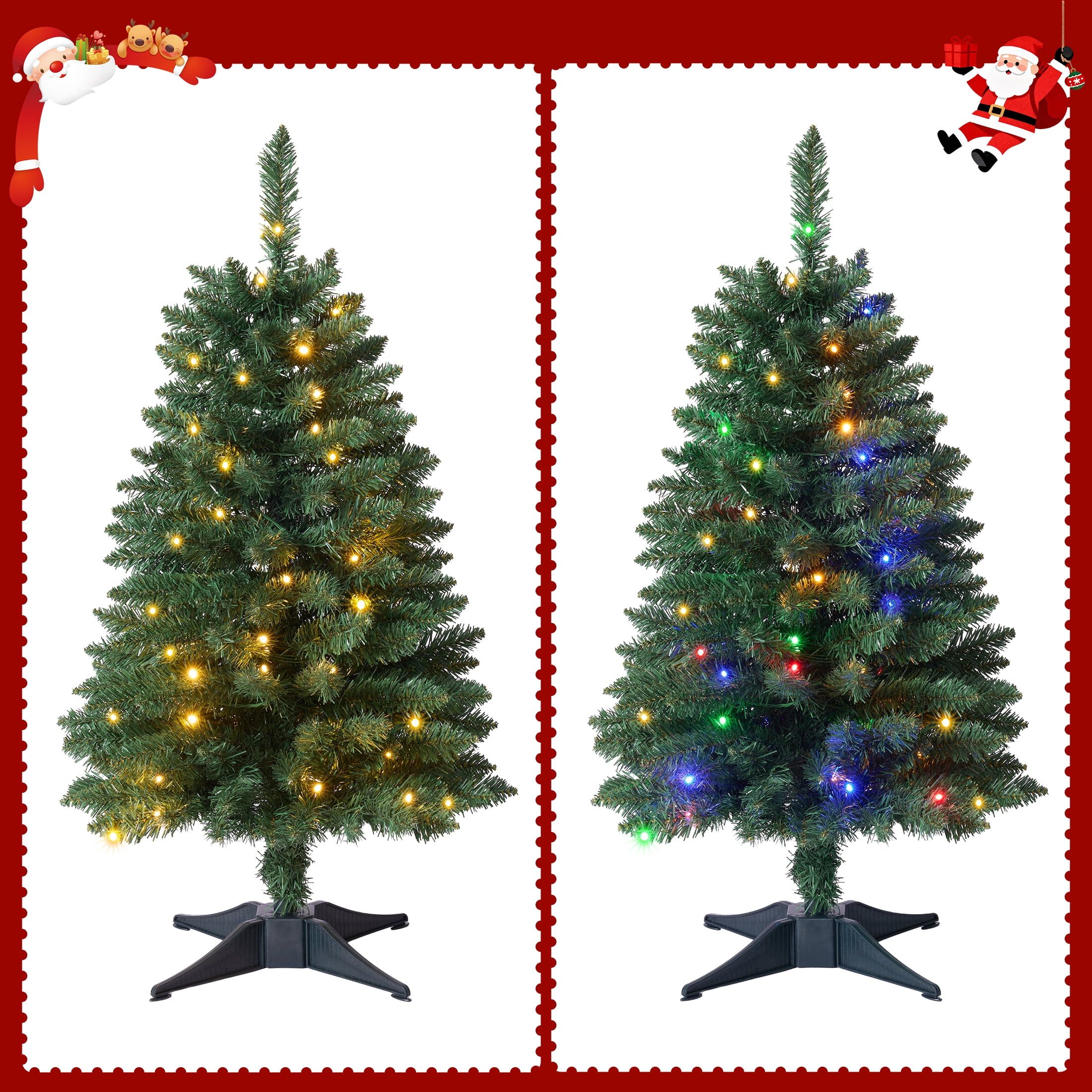 DR.Planzen 3FT Mini Pre Lit Christmas Tree - Artificial Tabletop Xmas Tree with 50 LED Lights, 8 Lighting Modes, 160 PVC Branches for Home Office Apartment Holiday Decorations