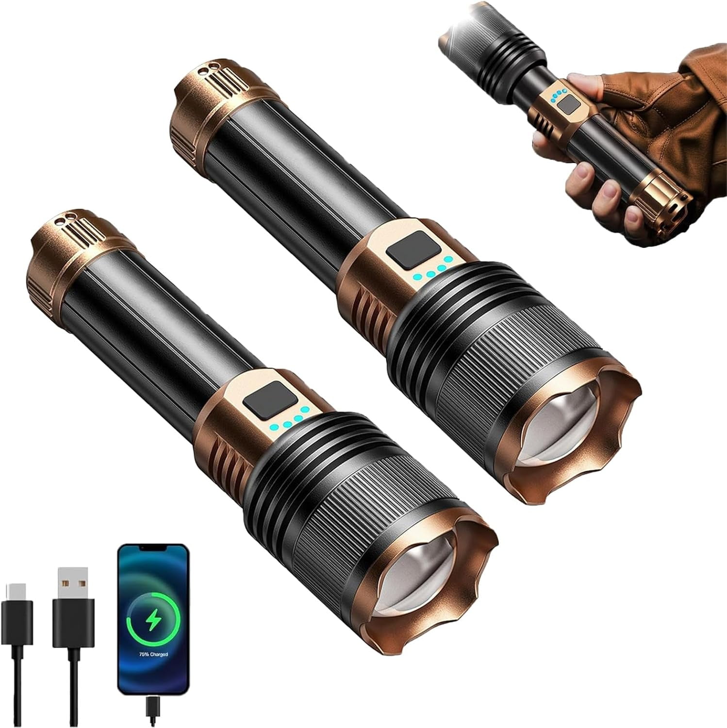 Flashlight, Rechargeable 1097 Flashlight, Outdoor Camping Home Long-Range Portable Flashlights, Strong Light 4 Modes and Long Endurance，for Camping, Hiking (5500mAh,1Pcs)