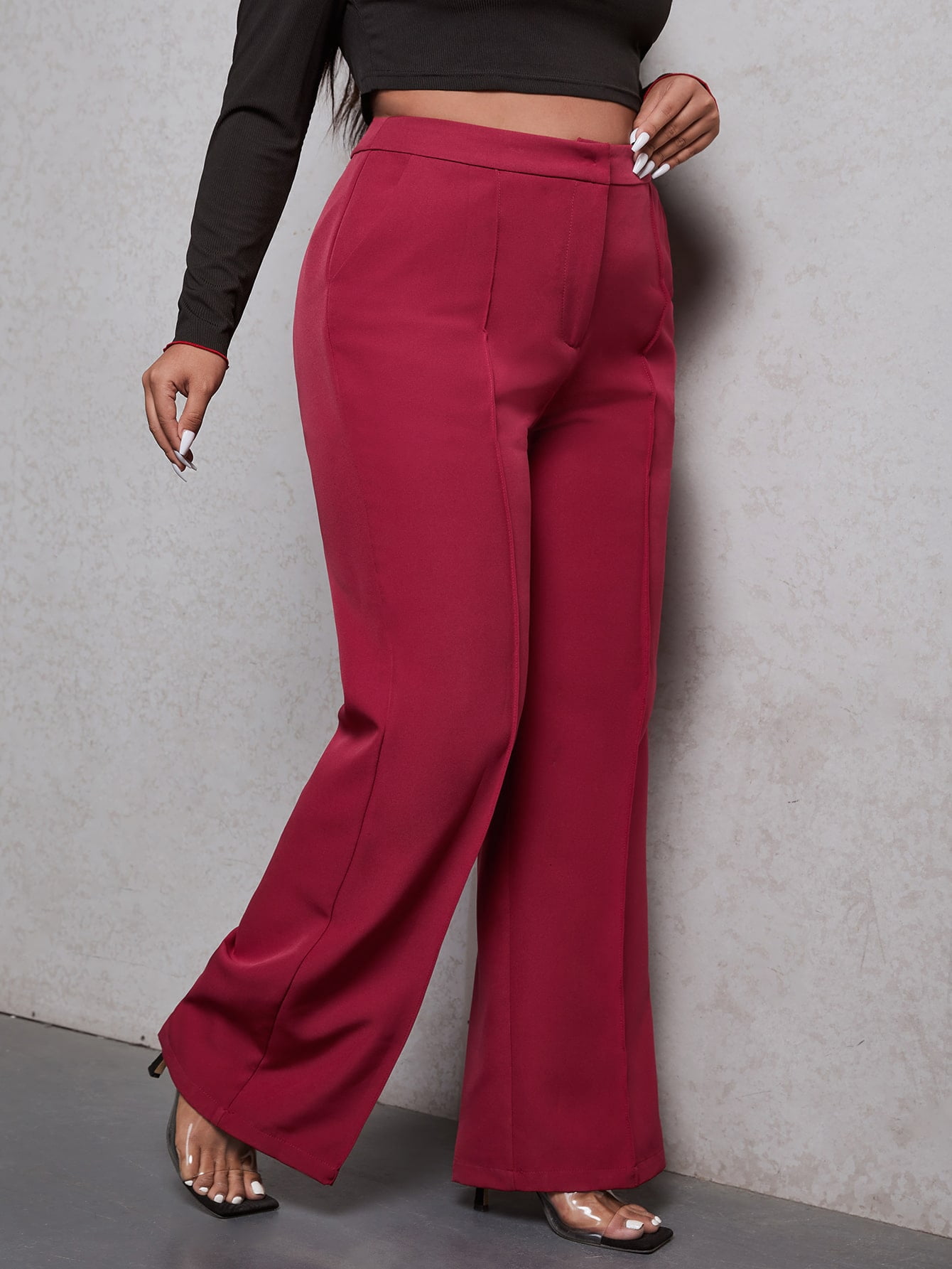 Burgundy Women's Plus Size High Waist 