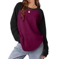 thumbnail image 2 of Darzheoy Womens Tops Drop Shoulder Long Sleeve Hoodless Pullover Fall Winter Thermal Sweatshirts Solid Color Loose Casual Loungewear Round Neck Blouses, 2 of 9