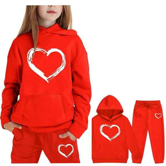 LIUYUNNN Kids Sweatsuit Set for Girls 2PC Long Sleeve Pullover Red Heart Basic Hoodie and Jogger Pants Fall Clothes Boys' Tracksuits 5-6 Years Boys Girls Autumn and Winter Outfits