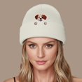 thumbnail image 2 of XIAOCHA Thick Fall‑Winter Beanie for Women，Puppy‑Embroidered Outdoor Skullcap,Beige, 2 of 6