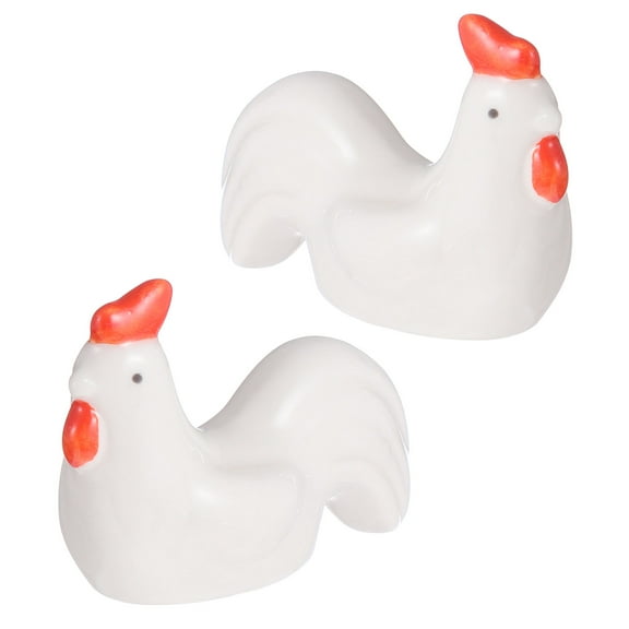 GOOHOCHY 2 Pcs Mini Figurine Ceramic Rooster Ornaments Lovely Design