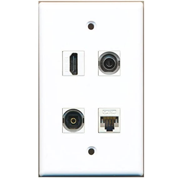 RiteAV - 1 Port HDMI 1 Port Toslink 1 Port 3.5mm 1 Port Cat5e Ethernet White Wall Plate