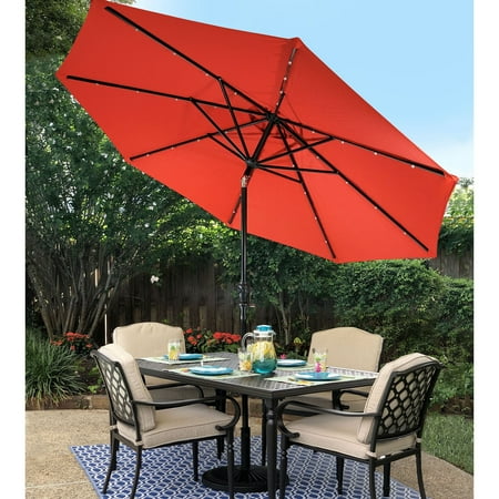 Sun Ray - 9' Round Solar Lighted Umbrella - Taupe