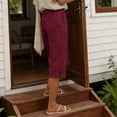 thumbnail image 5 of Brnmxoke Bermuda Shorts for Women Dressy Casual Linen Drawstring Elastic Waist Shorts Knee Length Summer Beach Vacation Shorts with Pockets Wine,S, 5 of 9
