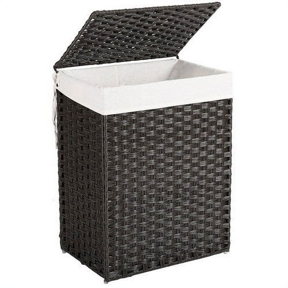 BIRDROCK HOME Single Laundry Hamper with Lid - Brown - Liner Bag - Hand Woven - Small Collapsible Hampers - Foldable Bin - Synthetic PE Rattan - Hand Woven - Clothes Basket