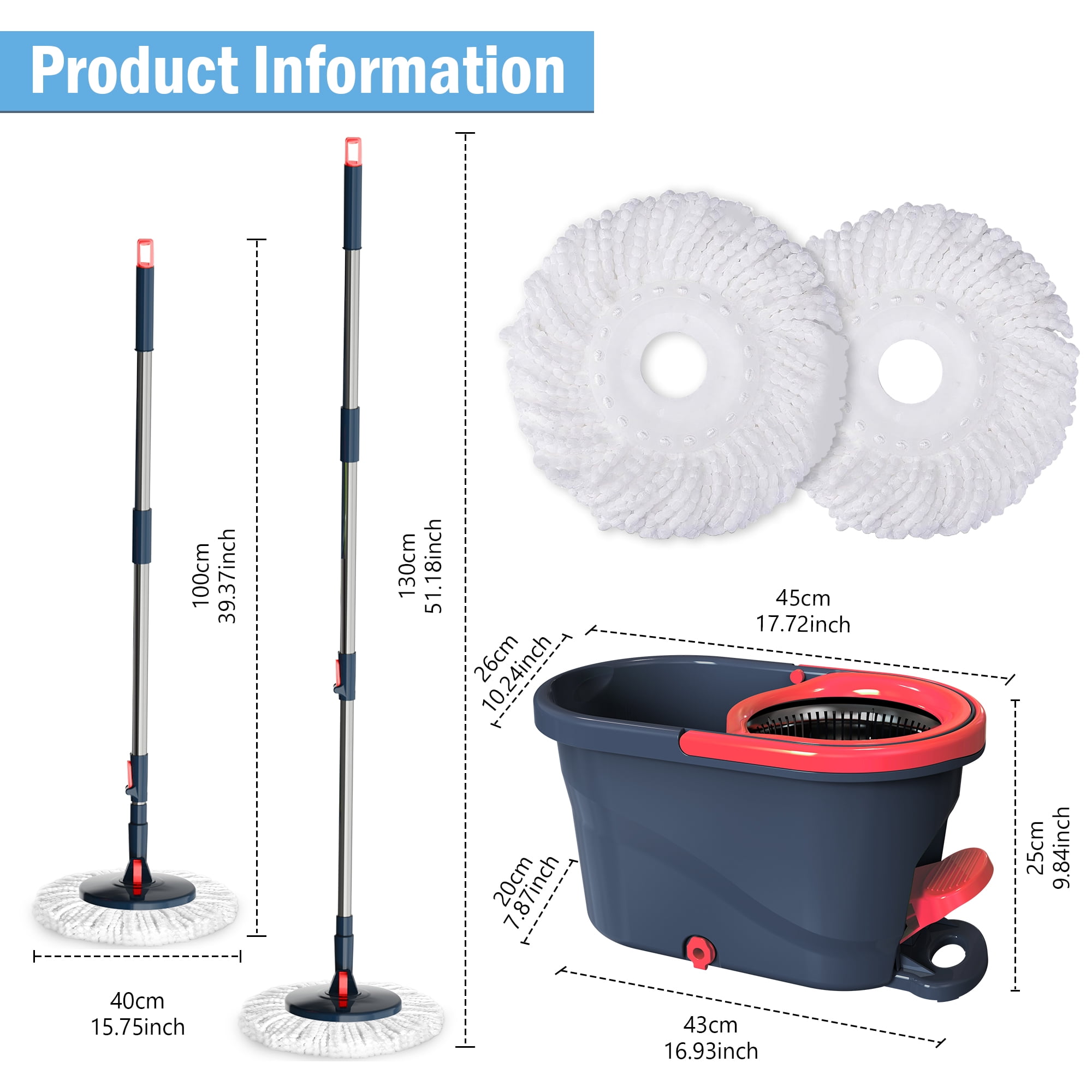 Ausyst Home & Kitchen Spin Mop and Bucket with Wringer Set, Support Self Separation Sewage and Clean Water, Telescopic Stainless-Steel Mop Cleaning