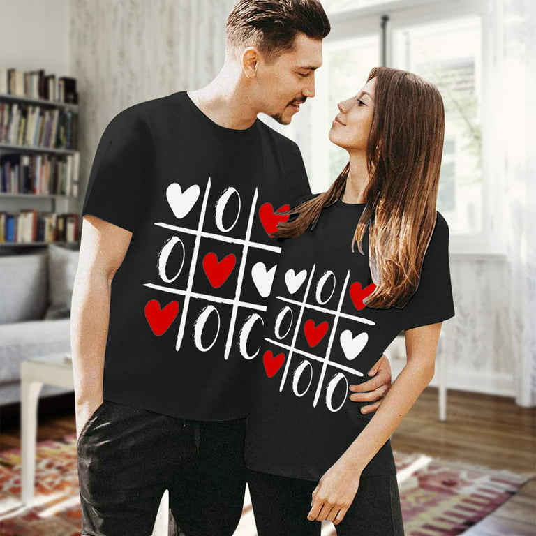 Women\'s Short Sleeve Tunic Tops Valentines Day Graphic T Shirt Couple  Matching Short Sleeve T Shirt Top Model
