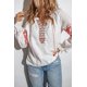 thumbnail image 2 of ABPHQTO Blusa de mujer blanca con escote en pico de patchwork bordado, 2 of 5