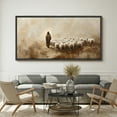 thumbnail image 2 of Large Framed Canvas Print The Good Shepherd Framed Canvas - Jesus Leading Sheep Spiritual Artwork Wall Art Decorative Ready to Hang Painting for Living room Bedroom - 60"x30" Black Frame, 2 of 9