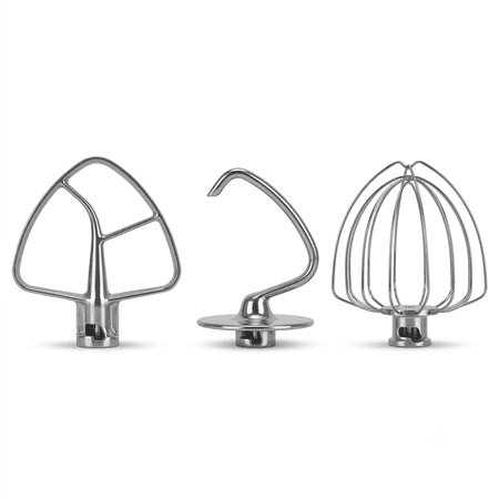 Stainless Steel Stand Mixer Attachments 3-Piece for KitchenAid 4.5-5 Qt Tilt-Head Mixer, Dishwasher Safe Beater, Dough Hook, Wire Whip