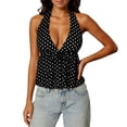 thumbnail image 2 of Halter Tops for Women Summer Sleeveless Deep V Neck Polka Dots Backless Ruffle Hem Crop Peplum Tank Tops Y2k Going out Top, 2 of 6