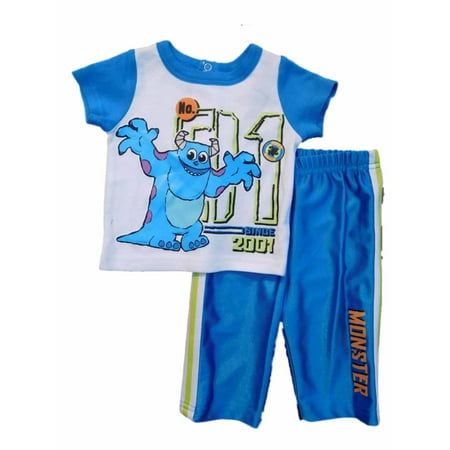 Disney Monsters Inc. Infant Boys Blue 2 Piece Sully Shirt & Pants Set 0-3m