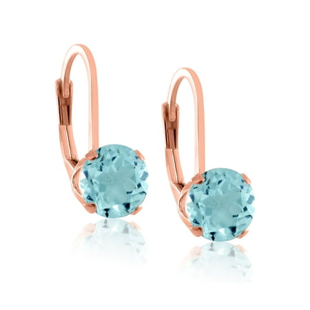 Rose Gold Plated Sterling Silver 5mm Brilliant Round Blue Aquamarine CZ Lever Back Dangling Earrings