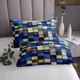 thumbnail image 3 of Erosebridal Navy Blue Grid Checkered Coverlet Set Queen, Gold Geometric Plaid Buffalo Bedding Set 3 Pieces, 3 of 5