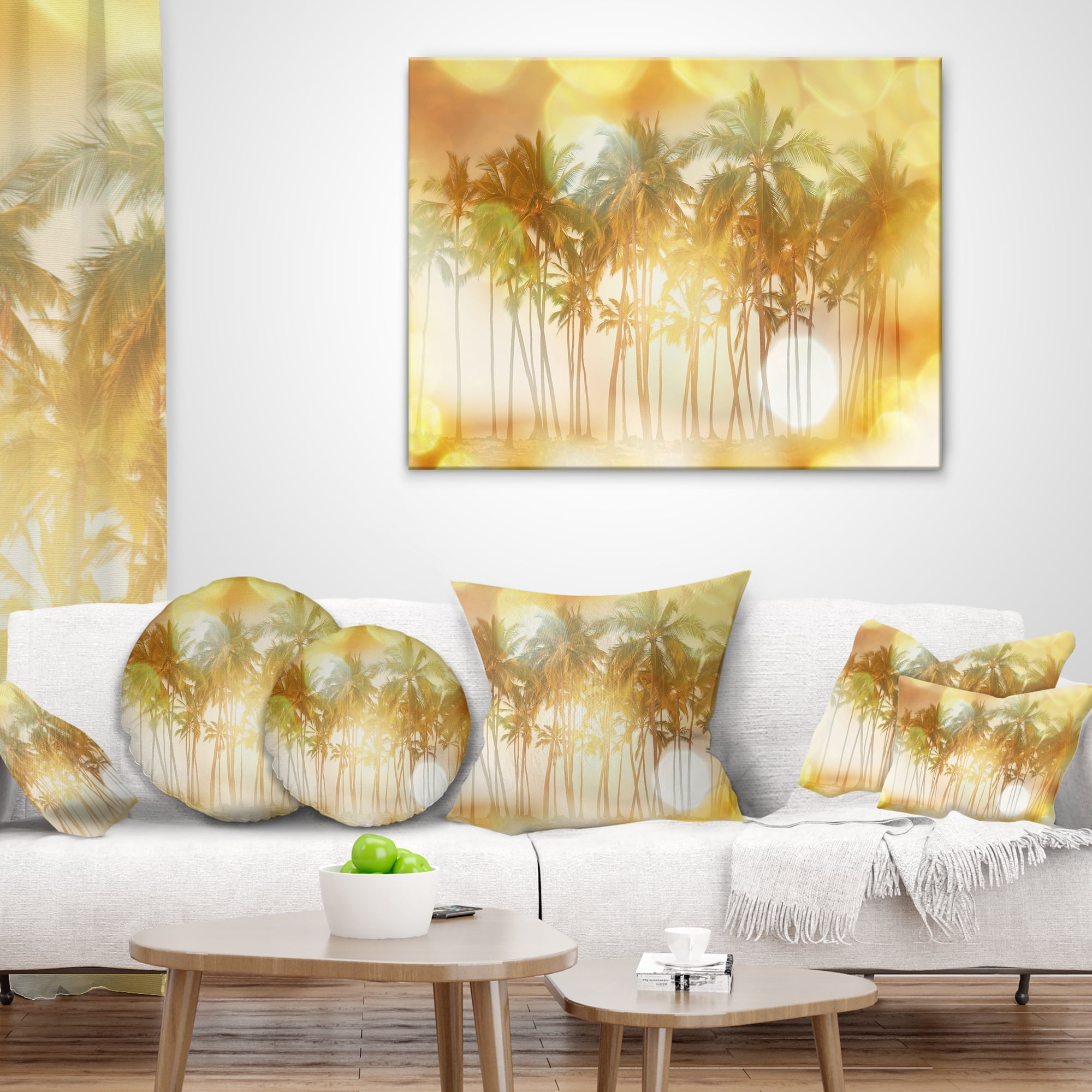 Designart Palms in Serene Tropical Beach - Landscape Printed Throw Pillow - 16x16