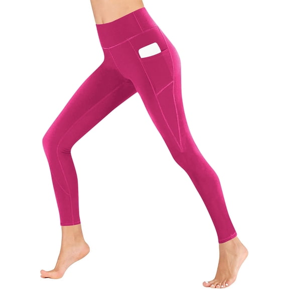 Cethrio Girls Leggings Size 7-8, Casual High-waisted Stretchy Athletic Yoga Pants with Pockets Hot Pink Size 8