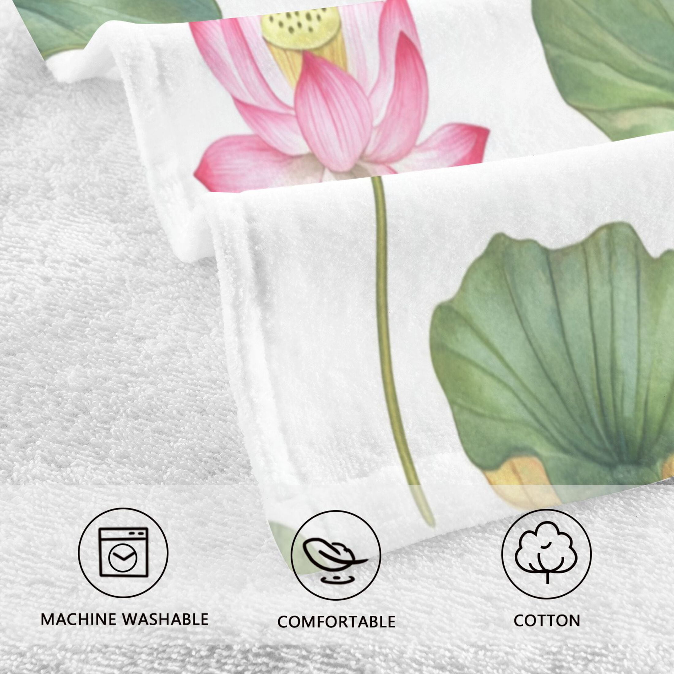 2 Pcs Absorbent Face Towel Bath Hand Towels Soft Breathable Cotton Towel Set for Bathroom Kitchen Hotel Spa Decor Pink Lotus Flowers