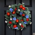 thumbnail image 5 of TOPRenddon Independence Day Wreath Door Hanging Basket, Patriotic Red White Blue Flower Vine Decoration for Front Porch, 4th of July Memorial Day Outdoor Indoor Wall Home Festive Decor, 5 of 9