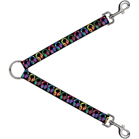 Dog Leash Splitter Headphones Black Neon 1 Foot Long 1 Inch Wide