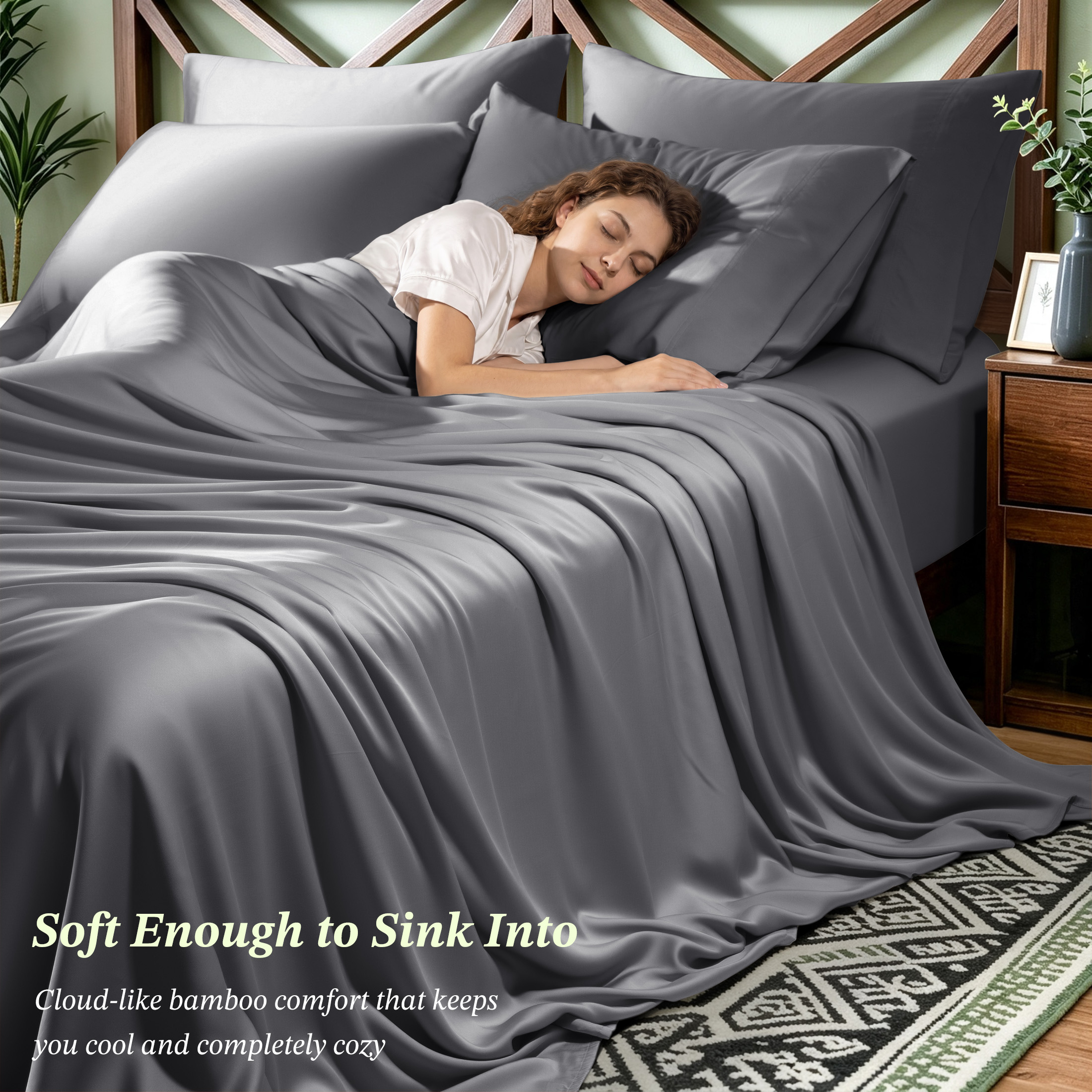 Sonoro Kate 6-Piece Bamboo Queen Sheet Set, Gray photo 4