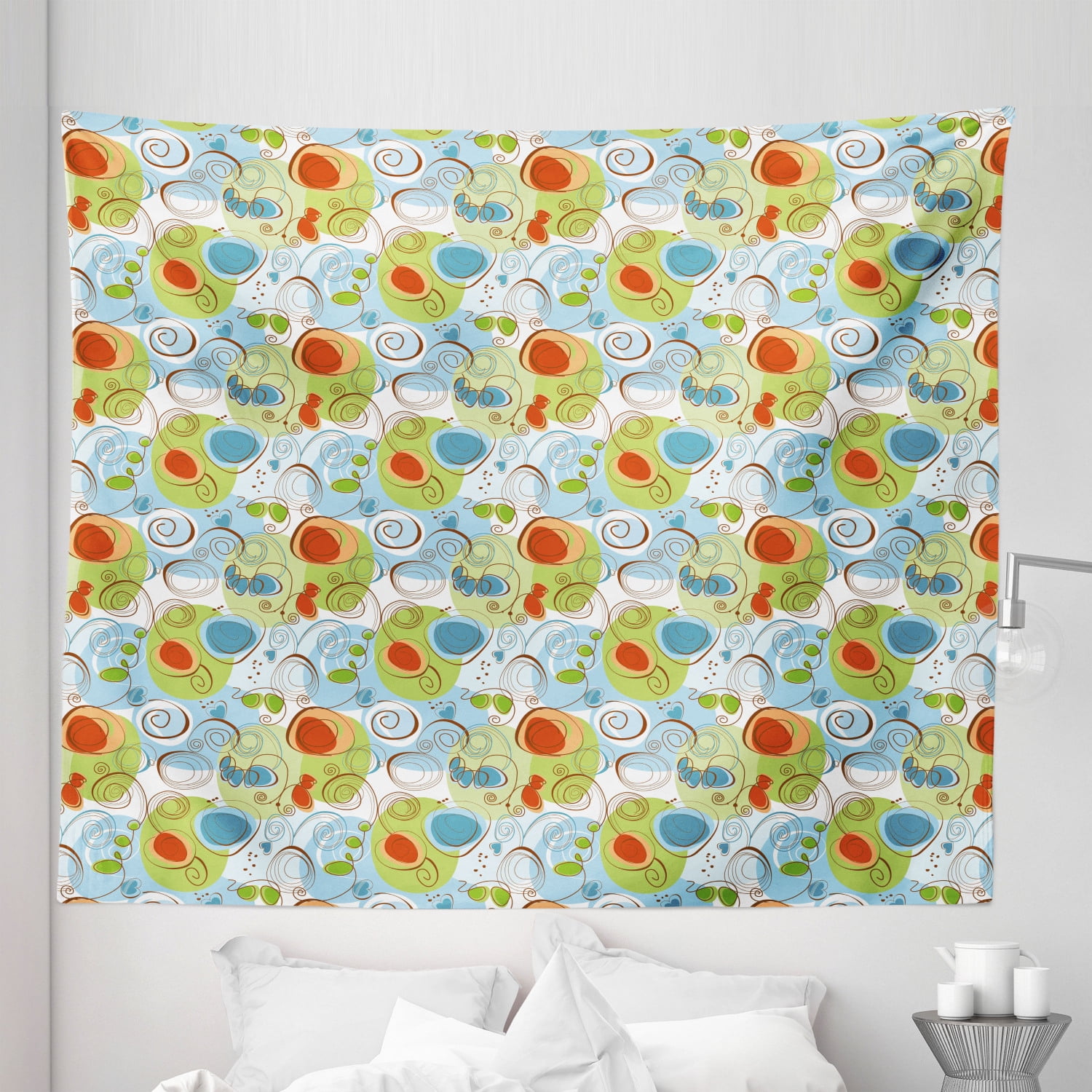 Funky Tapestry, Whimsical Fun Pattern with Random Swirls Spirals Color ...