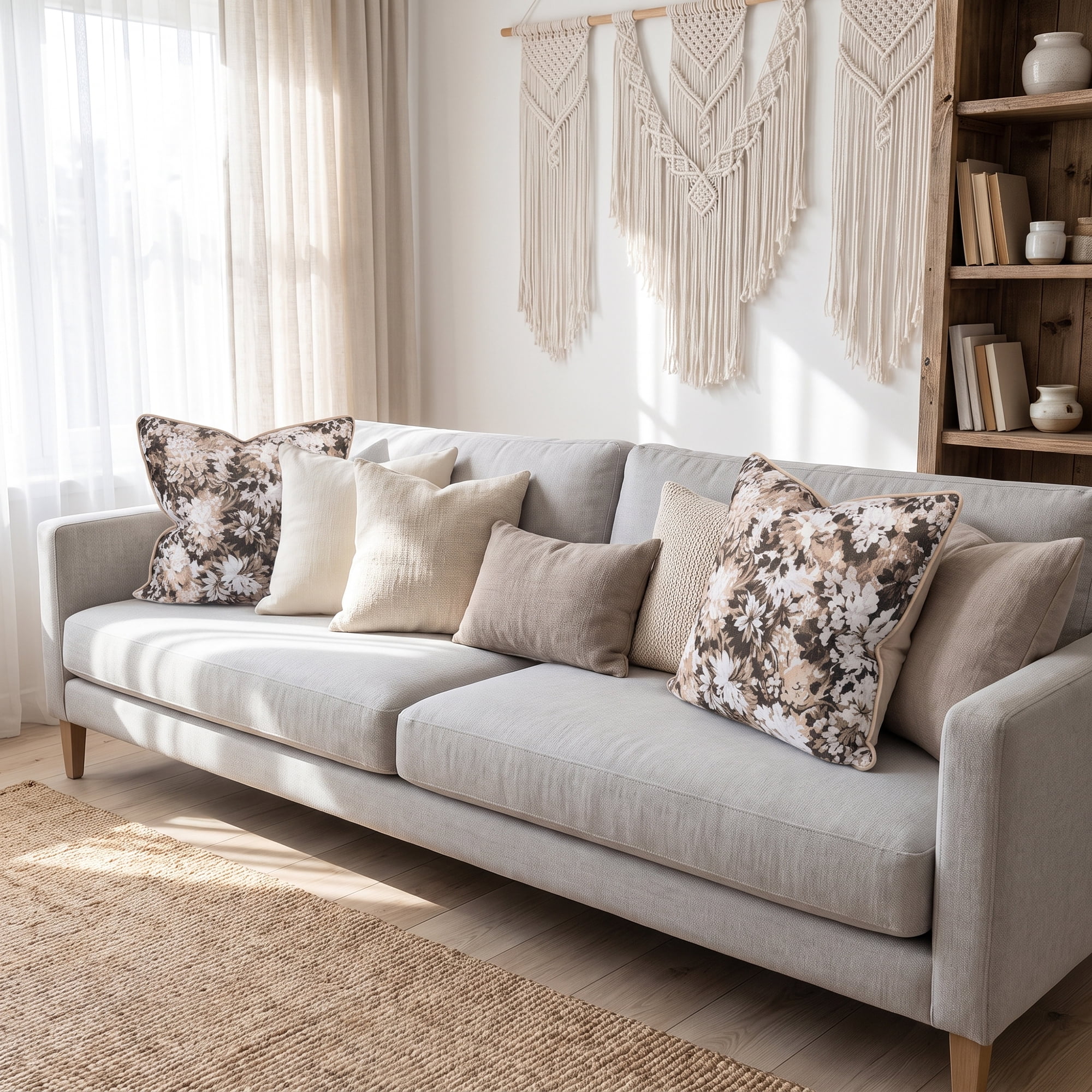 Unique Bargains Floral Throw Pillow Cover with Piped Edge Decor Cushion Case Khaki 18"x18"