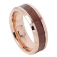 thumbnail image 1 of Men Women 8MM Comfort Fit Tungsten Carbide Wedding Band Beveled Edge Hawaiian Koa Wood Inlay Ring (7 to 12), 1 of 1