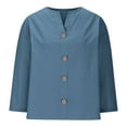 thumbnail image 5 of LADIGASU Women'sSolid Color V-neck Quarter 3/4 Sleeve Loose Cotton And Linen Button Up, 5 of 7
