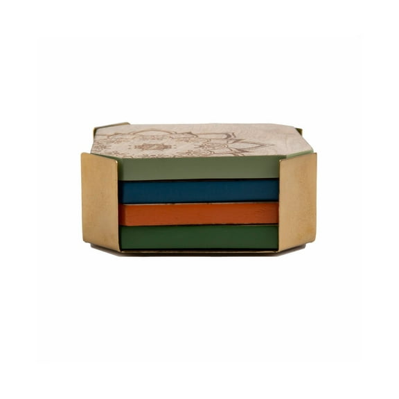 Thirstystone Mandala Wood Coasters with Brass Finish Holder