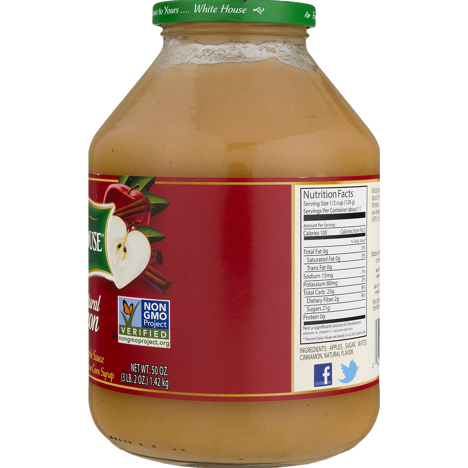 White House All-Natural Cinnamon Applesauce, 48 oz Jar