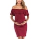 thumbnail image 1 of Qarigey Vestido de mujer Vestido de manga corta con hombros descubiertos Vestido de embarazada Falbala Tela de verano Prendas para la parte inferior del cuerpo vino rojo L, 1 of 4