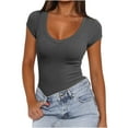 thumbnail image 1 of Kovlvoll Going out Tops for Women Crew Neck Short Sleeve Top Summer Ribbed Slim Fitting Solid Color Blouses, 1 of 7