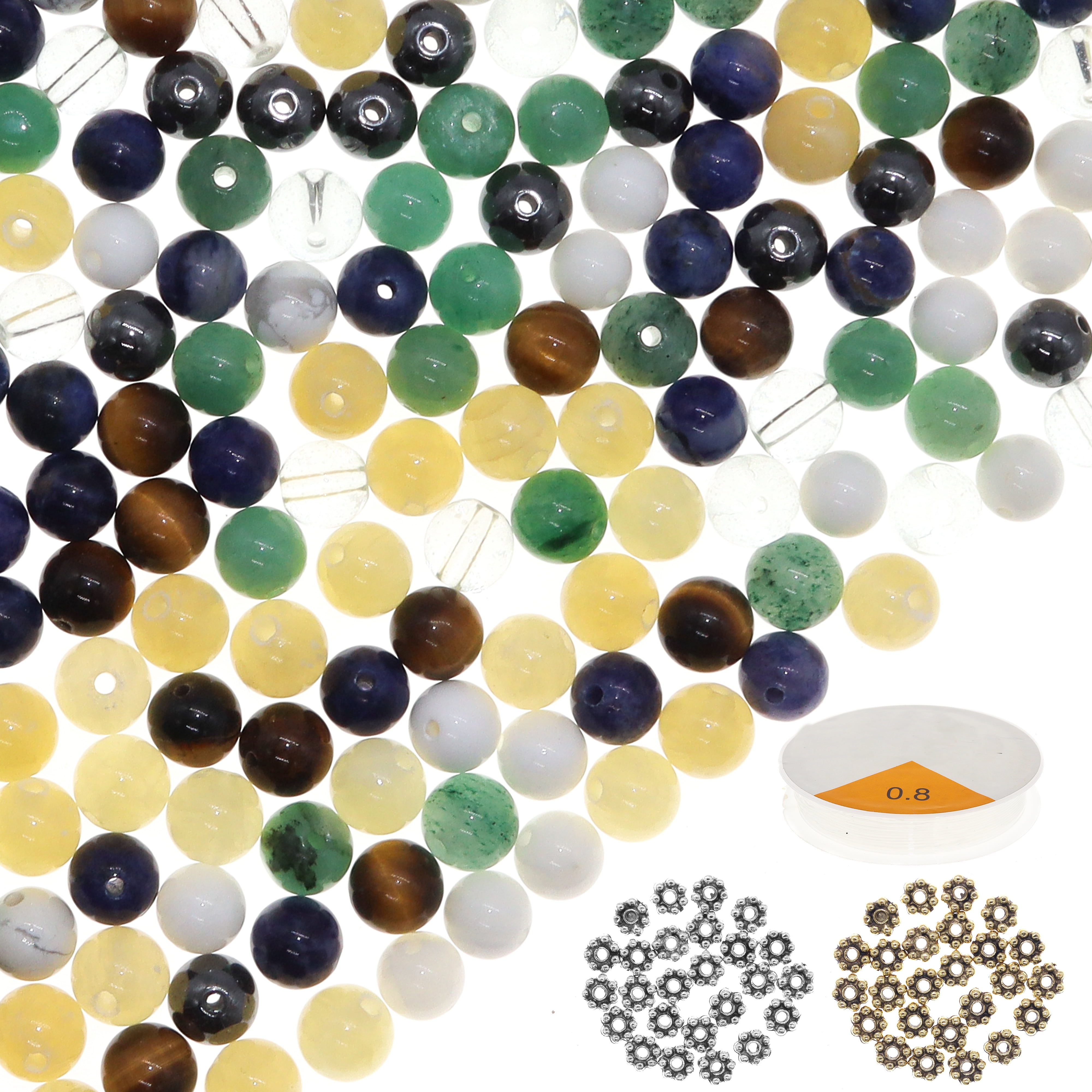 10mm 80pcs Natural Assorted Color Round Loose Beads for Jewelry Making Bracelet Chakra Gemstones with Stretch Cord