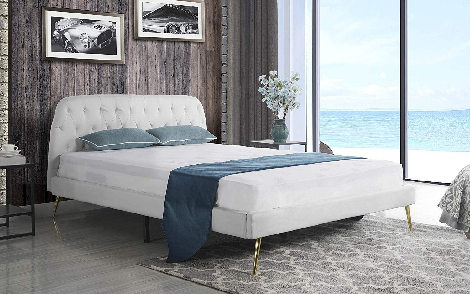 Mobilis Mid Century Diamond Tufted Bed, Diamond Metal Bed Frame