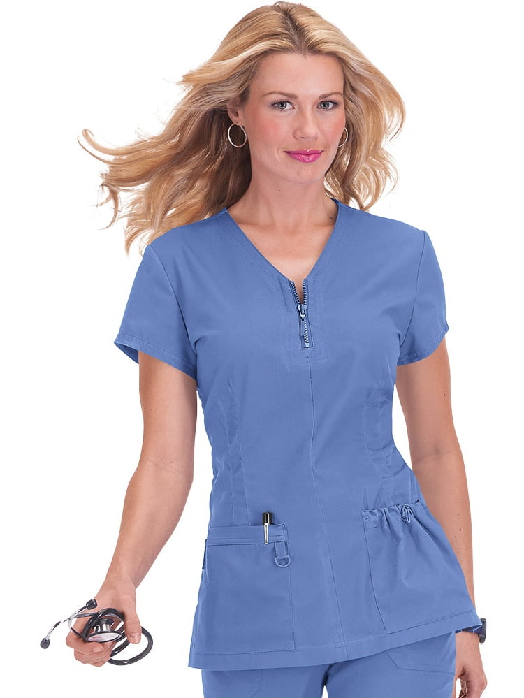 koi Designing Happiness koi Stretch Women's Mackenzie Zip VNeck Solid Scrub Top