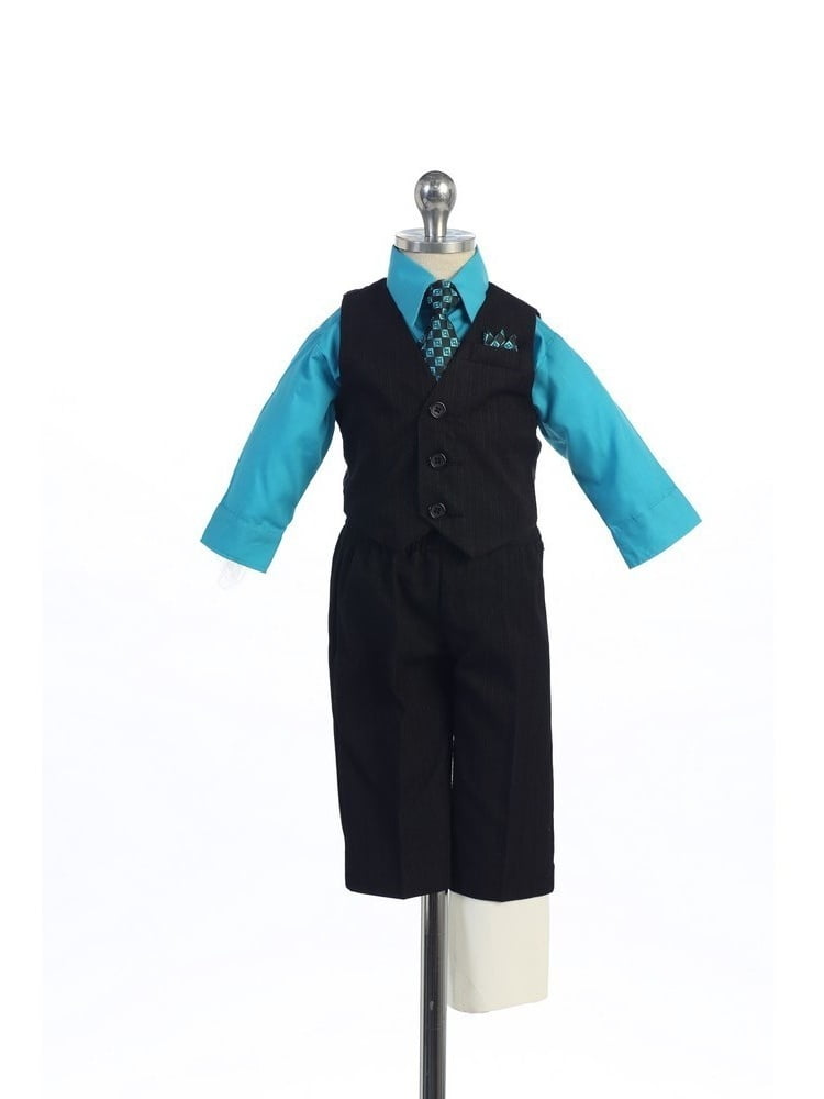 Angels Garment Turquoise 4 Piece Pin Striped Vest Set Boys Suit
