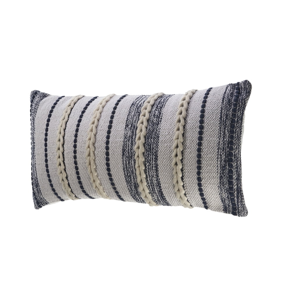 Ox Bay Tessa 14" x 28" White/Navy Striped Adult Decorative Lumbar Throw Pillow