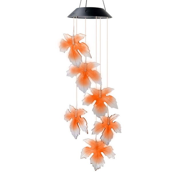 Birdeem Solar Outdoor Maple Leaf Wind Chime Garden Decorative Led Hanging Lamp
