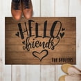 thumbnail image 2 of Personalized Planet 27x18 Hello Friends Doormat with Custom Family Name Printed on Brown Rectangular 1/4” Thick Non Slip Mat with Heart Design for Kitchen Hallway Deck or Porch, 2 of 6