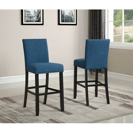 Roundhill Furniture Biony Fabric Bar Stool with Nailhead Trim in Blue (Set of 2)