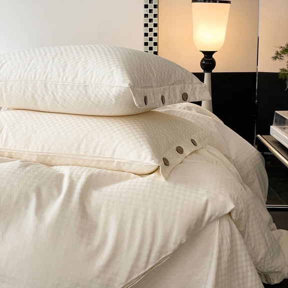 Firefly Hope 100% Cotton Standard Size Pillowcases Set of 2, Button trim，Soft and Durable, Premium Cooling Pillow Cases for Bed (19x29 inch, Beige)