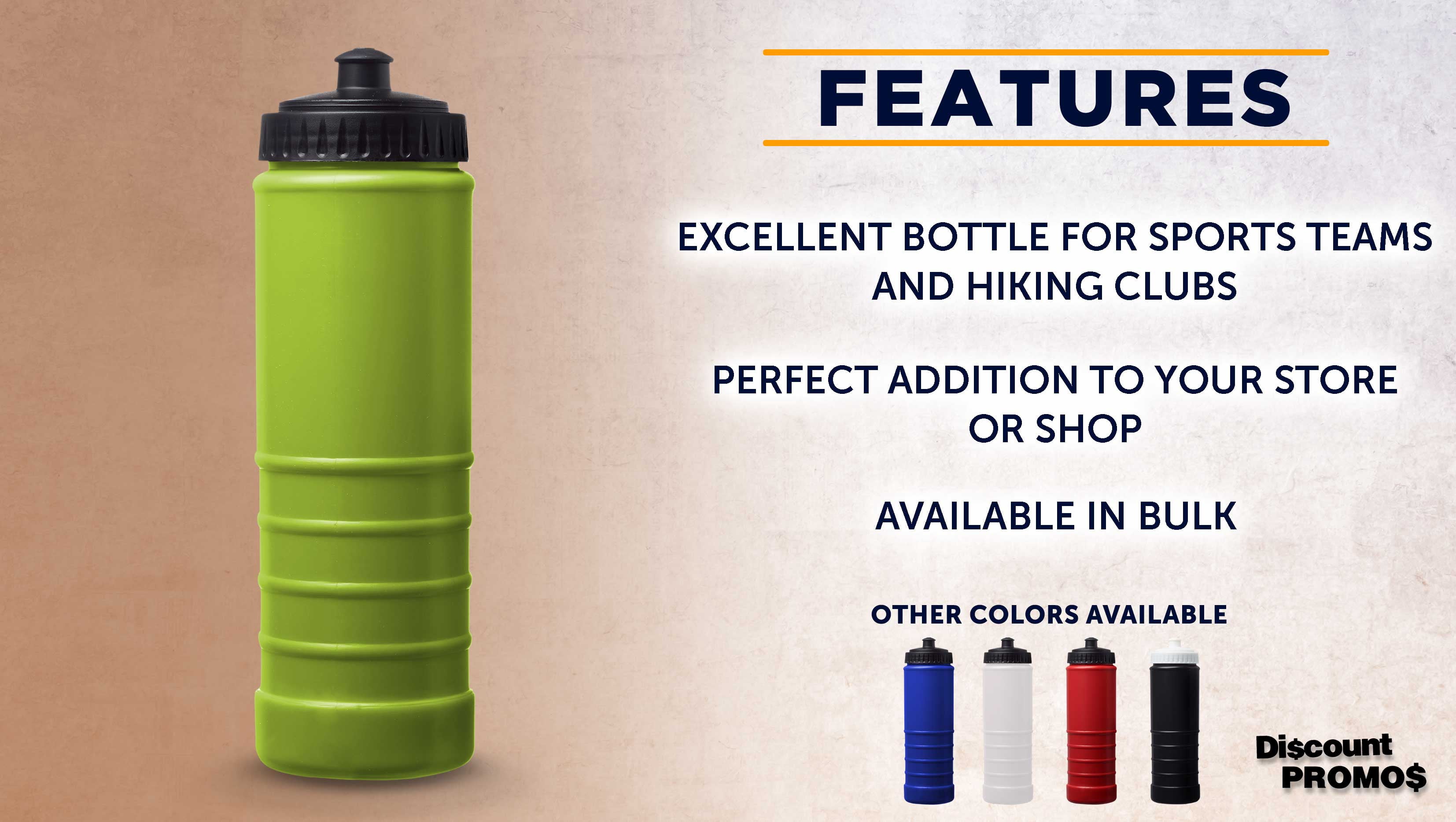 10 Plastic Water Bottles Set, 23 oz. - Screw-On Lid, Grip Design - Lime Green