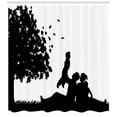 thumbnail image 3 of Family Shower Curtain, Family Having a Picnic in the Park in Autumn Season Under a Big Tree Silhouette, Fabric Bathroom Set with Hooks, 69W X 84L Inches Extra Long, Black and White, by Ambesonne, 3 of 3