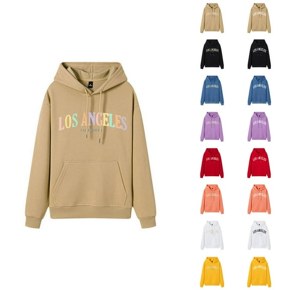 Los Angeles Hoodies for Women Fall Winter Long Sleeve L.A. Graphic Hooded Sweatshirt with Pockets Pullover Tops