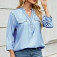 thumbnail image 4 of CheerKidz Women's Fashion Casual Spring Summer Denim Shirt Loose 3/4 Sleeve V-Neck Imitation Chambray Blouse Trendy Streetwear(Light Blue,2XL), 4 of 7