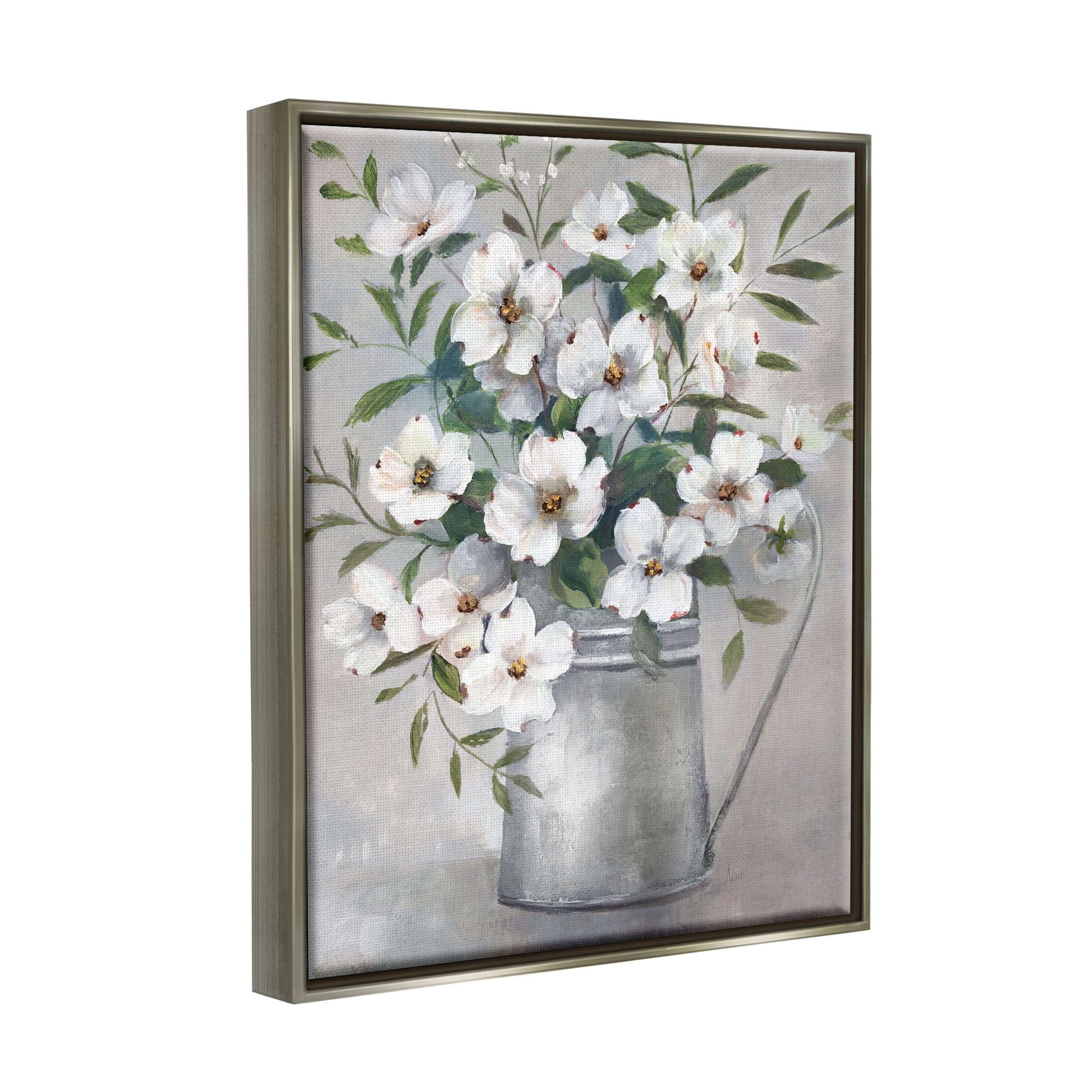 Stupell Industries Farmhouse Dogwood Floral Garden Botanical & Floral Painting Gray Floater Framed Art Print Wall Art