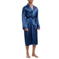thumbnail image 4 of Bata de satén INSPIRE CHIC para hombres, pijama de manga larga, kimono, bata de baño, conjunto de ropa de dormir con pantalones cortos, color azul marino, 4 of 5